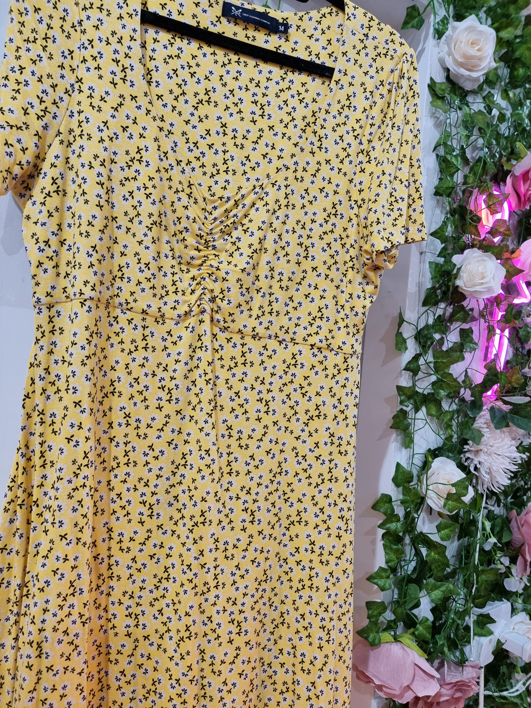 Crew Clothing Company Yellow Ditsy Dress - Size 14